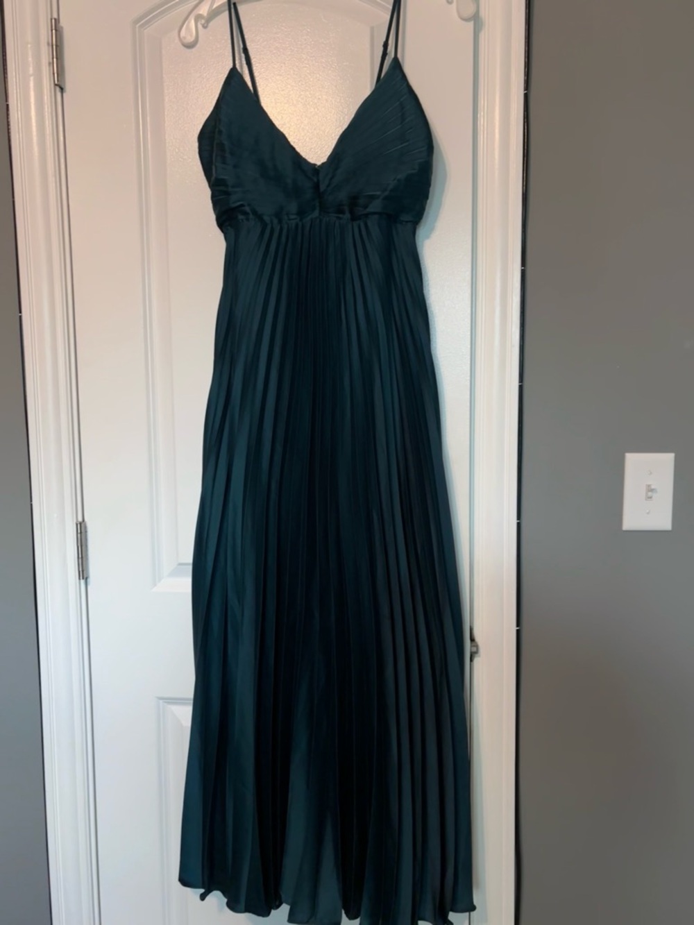 Abercrombie Pleated Maxi Dress Dark Teal Satin Slip Formal Size Small - Picture 6 of 15